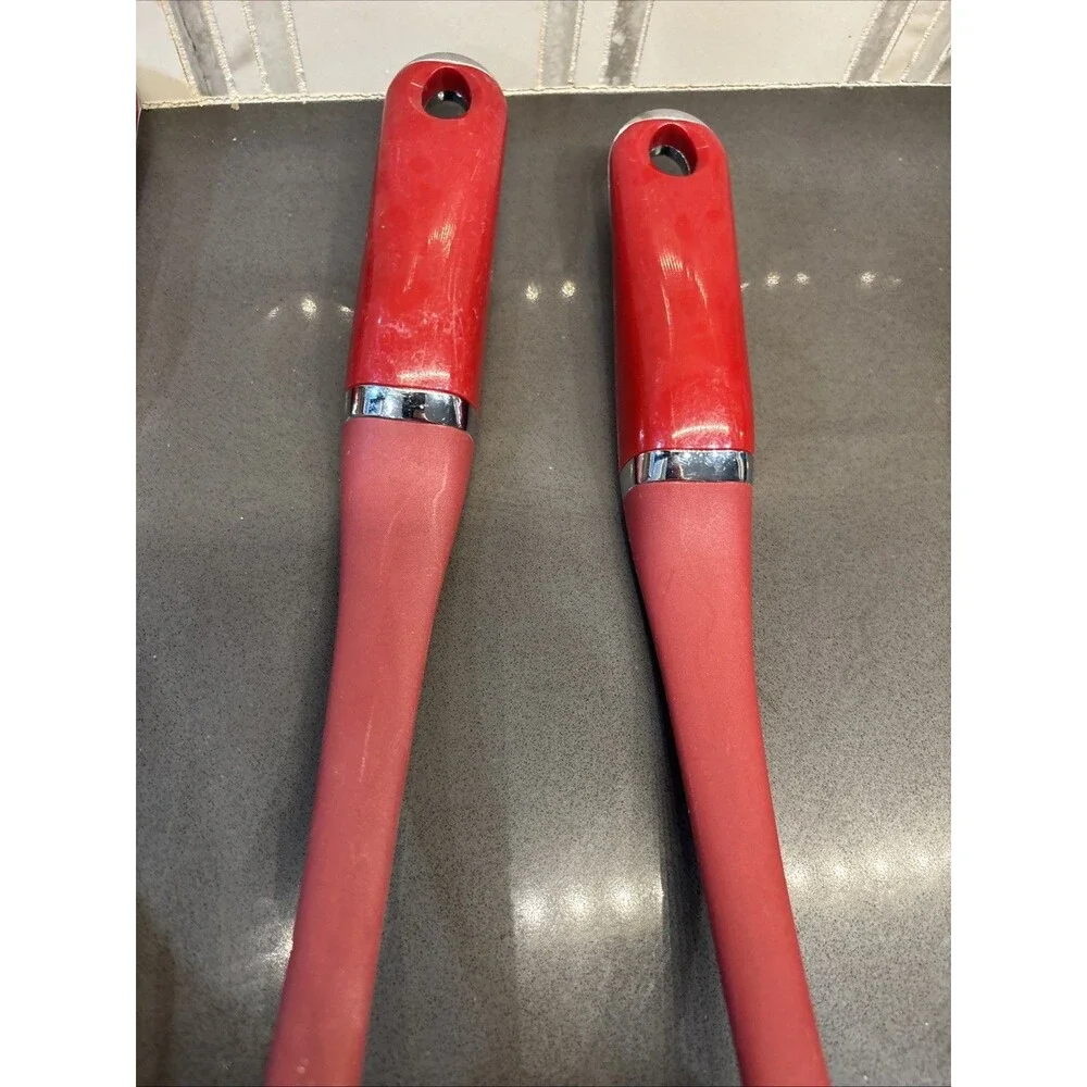 Lot 4 KitchenAid Kitchen Utensils Empire Red Spatula Ladle Reg & Slotted Spoon